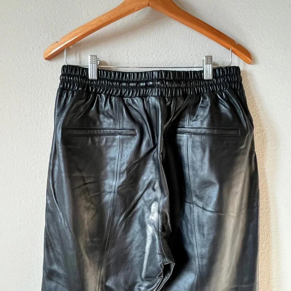 Antonio Melani Genuine Leather Jogger Pants Black Drawstring Waist Womens 12 - Picture 6 of 8